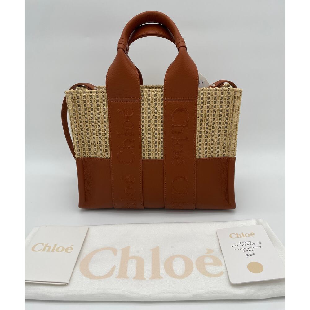 ❌❌SOLD!❌❌BRAND NEW CHLOE SMALL STRAW RAFFIA LEATHER WOODY SUMMER TOTE BAG - Picture 8 of 16